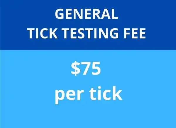 A blue background with the words " general tick testing fee $ 7 5 per tick ".