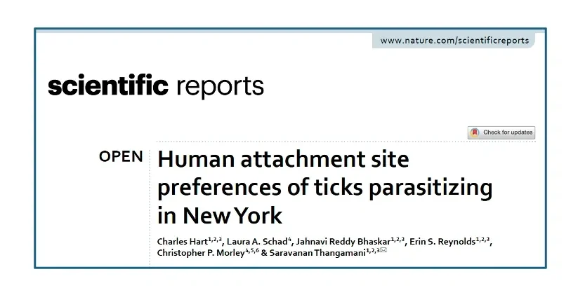A newspaper article about human attachment site preferences of ticks parasitising in new york.